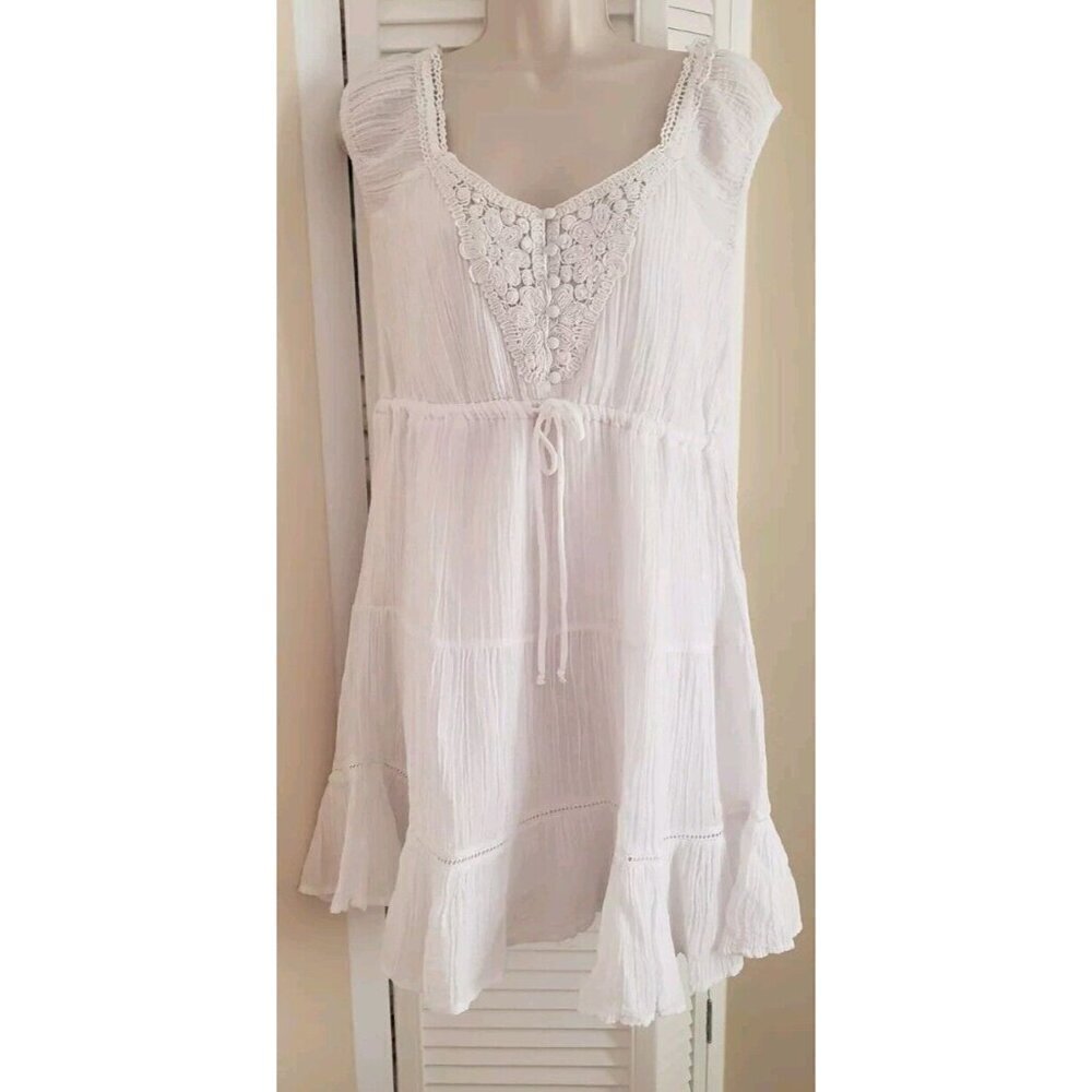 NWT GUESS CIEL WHITE CROCHET-TRIM A-LINE DRESS SZ SMALL - Picture 3 of 9